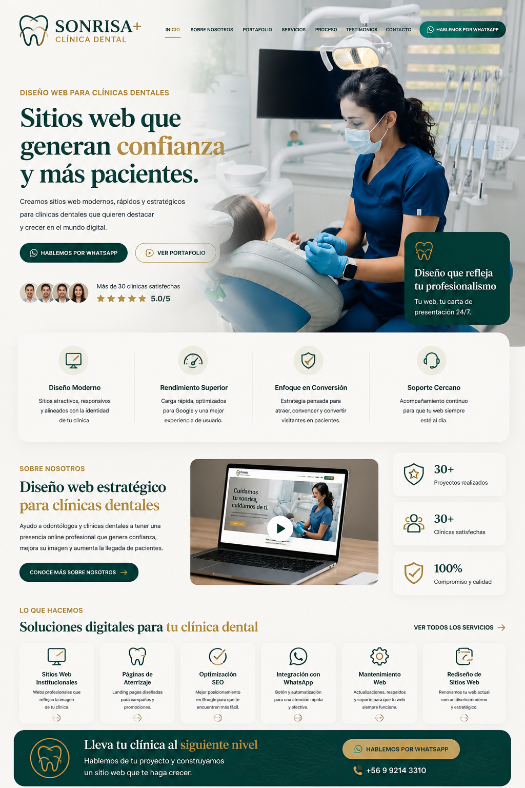 Vista ampliada de diseño web para clínica dental